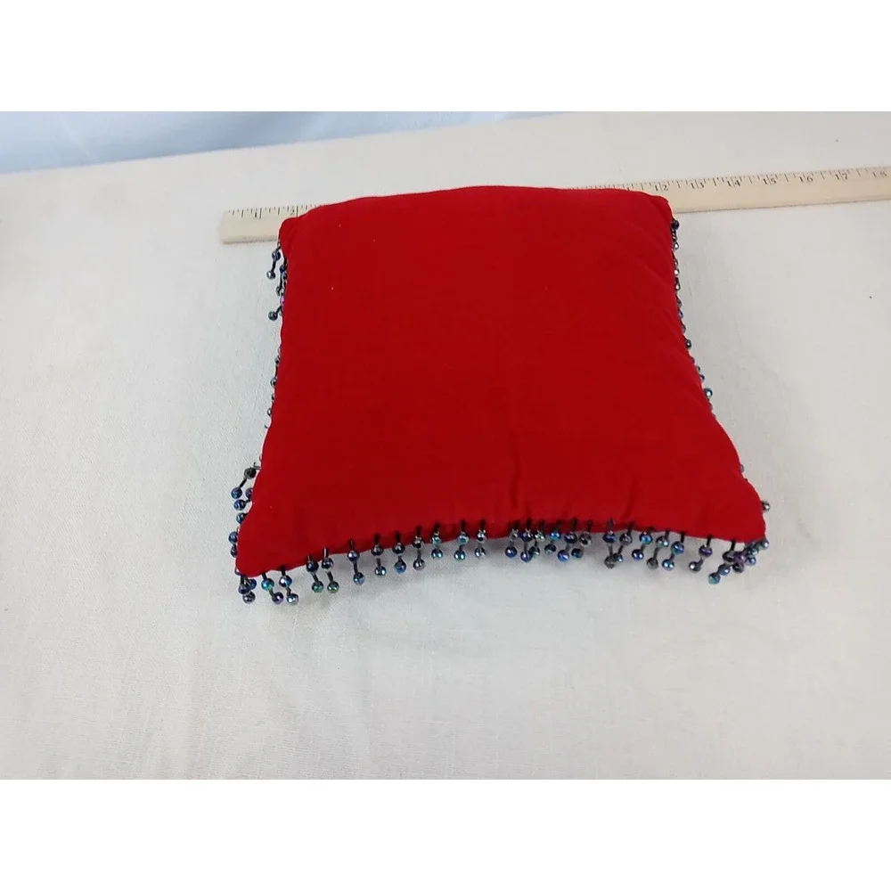 VTG Red Beaded Velvet Pillow Merry Christmas Small Sequin‎ Stocking Throw Pillow